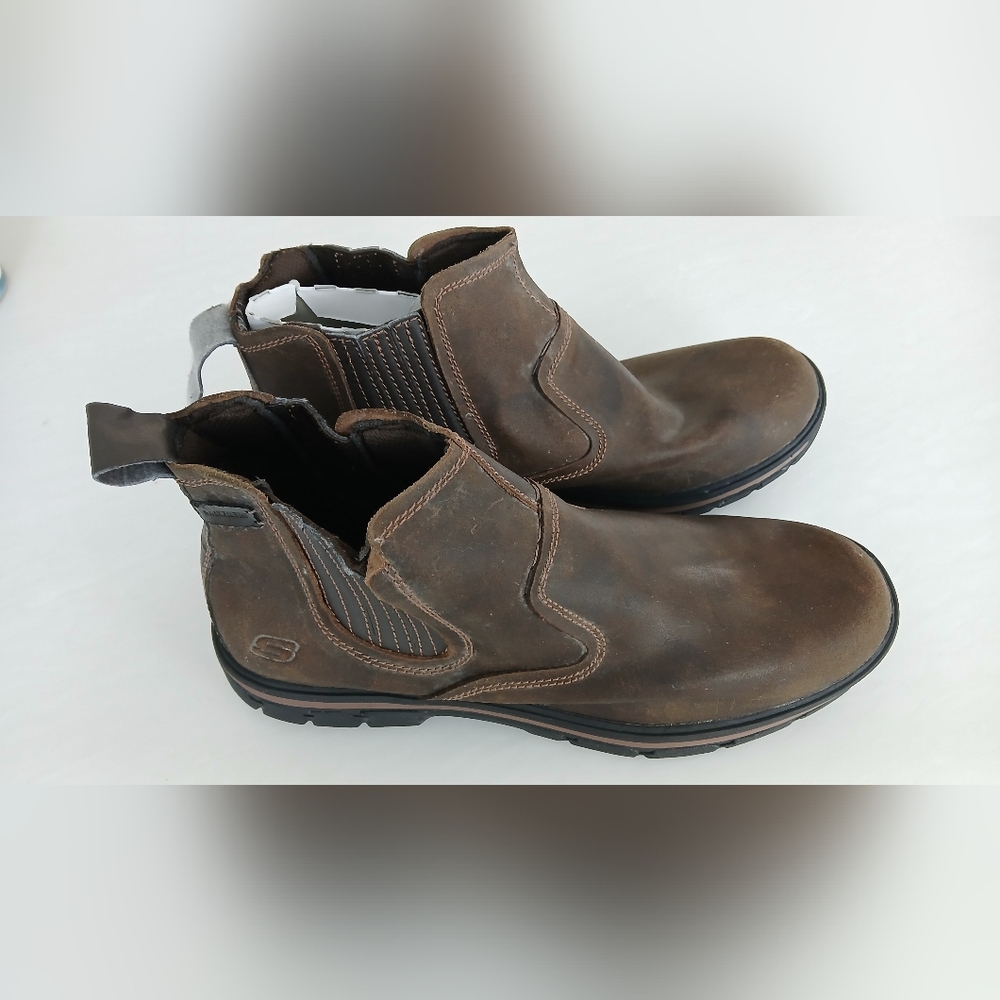 Skechers Men’s Slip‑On Leather Ankle Boots – Size 13